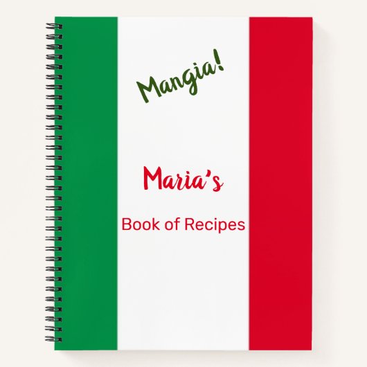 マンガイタリアン国旗の赤白と緑のレシピ ノートブック (正面)