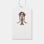 マンガガールクリスマス小妖精や小人ホワイトギフトラベル ギフトタグ (正面)