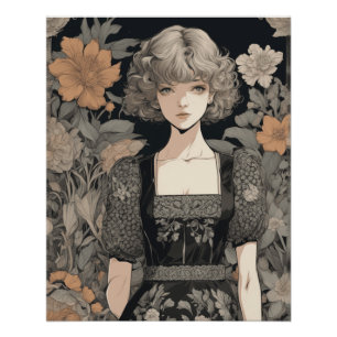 マンガガールin LBD -レトロエレガンスアニメAIプリント ポスター