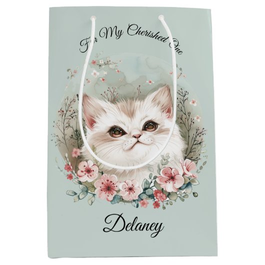 マンガキットン&桜フラワーズ猫好き抱き枕 ミディアムペーパーバッグ (正面)