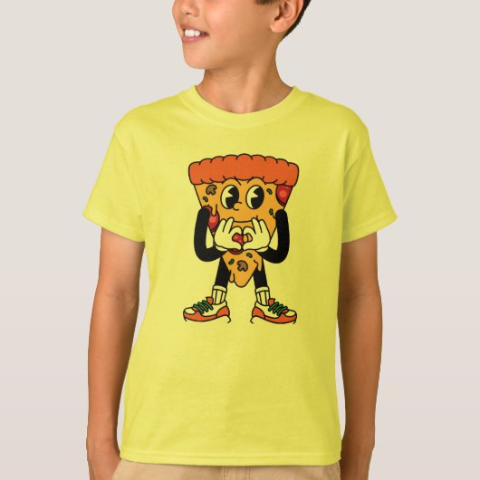 :マンガクールーのピザスライスキャラクター Tシャツ (正面)