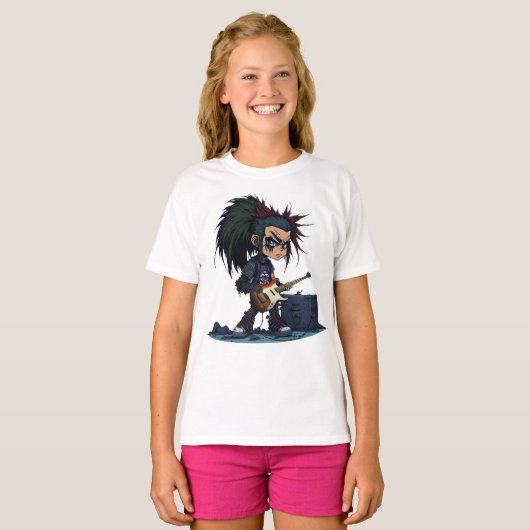 マンガグランジーのパンクロックとロールギターアンプクール Tシャツ (正面フル)