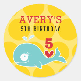 マンガグリーンクジラ赤いハートキッドバースデーパーティー ラウンドシール