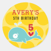 マンガグリーンクジラ赤いハートキッドバースデーパーティー ラウンドシール (正面)