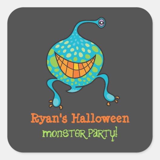 マンガグリーンモンスターエイリアンキッドハローウィンパーティ スクエアシール (正面)