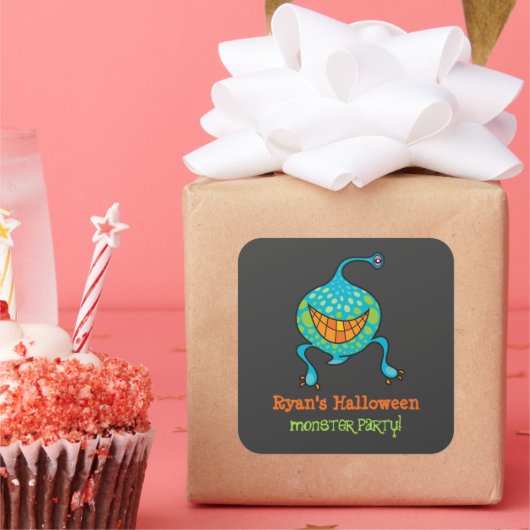 マンガグリーンモンスターエイリアンキッドハローウィンパーティ スクエアシール (パーティー)