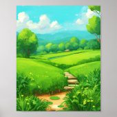 マンガスタイル草原の風景絵画ズ ポスター (正面)