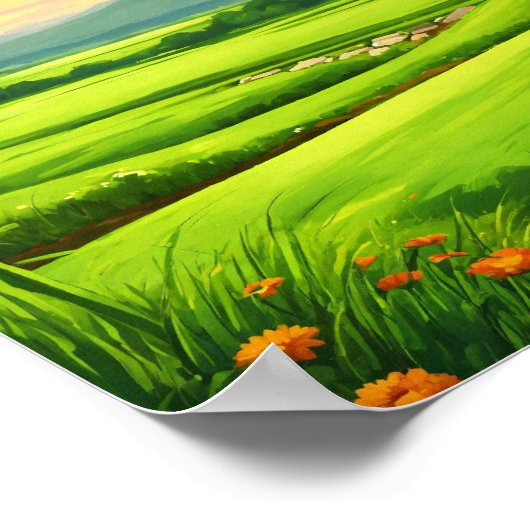 マンガスタイル草原の風景絵画ズ ポスター (角)