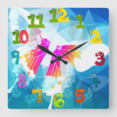 マンガナンバーズサマーイーザールバタフライ美しい スクエア壁時計 (正面)