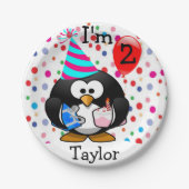 マンガパーソナライズされたー・ペンギン2回目の誕生日パーティー ペーパープレート (正面)