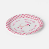 マンガピンクプードルポッシュポーズギンガム誕生日 ペーパープレート (アングル)