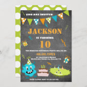 マンガブルーグリーンモンスタカスタムー文字誕生日 招待状 (正面/裏面)