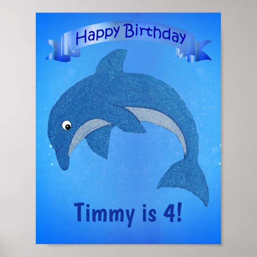 マンガブルージャンピングドルフィンリボン子供の誕生日 ポスター (正面)