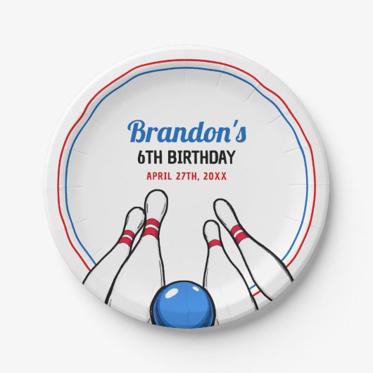 マンガブルー&レッドボーリングキッズ6誕生日 ペーパープレート (正面)