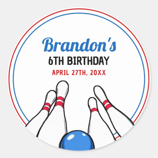 マンガブルー&レッドボーリングキッズ6誕生日 ラウンドシール (正面)