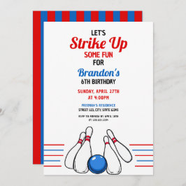 マンガブルー&レッドボーリングキッズ6誕生日 招待状