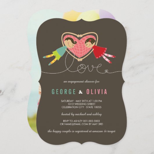 マンガボーイガールラブ婚約シャワー招待状 招待状 (正面/裏面)