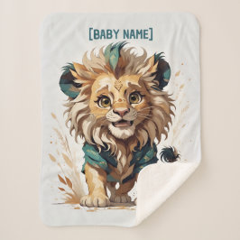 マンガリトルライオンベージュターコイズ パーソナライズされた シェルパブランケット