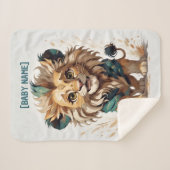 マンガリトルライオンベージュターコイズ パーソナライズされた シェルパブランケット (正面(横))