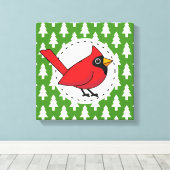 マンガレッド(鳥)ショウジョウコウカンチョウオングリーンホワイトパインズパターン キャンバスプリント (インサイチュ (ウッドフロア))