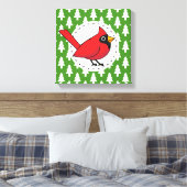 マンガレッド(鳥)ショウジョウコウカンチョウオングリーンホワイトパインズパターン キャンバスプリント (インサイチュ (寝室))