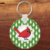 マンガレッド（鳥）ショウジョウコウカンチョウオングリーンホワイトパインズパターン キーホルダー (正面)