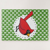 マンガレッド（鳥）ショウジョウコウカンチョウオングリーンホワイトパインズパターン ジグソーパズル (横)