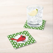 マンガレッド(鳥)ショウジョウコウカンチョウオングリーンホワイトパインズパターン スクエアペーパーコースター (インサイチュ)