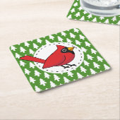 マンガレッド(鳥)ショウジョウコウカンチョウオングリーンホワイトパインズパターン スクエアペーパーコースター (アングル)