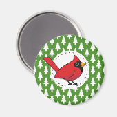 マンガレッド（鳥）ショウジョウコウカンチョウオングリーンホワイトパインズパターン マグネット (正面/裏面)