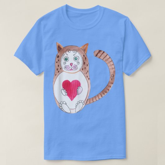 マンガロシアのーの茶色い猫巣人形赤いハートR Tシャツ (デザイン正面)