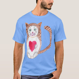 マンガロシアのーの茶色い猫巣人形赤いハートR Tシャツ
