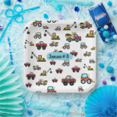 マンガートラック車クレーン車名誕生日 ペーパープレート (パーティー)