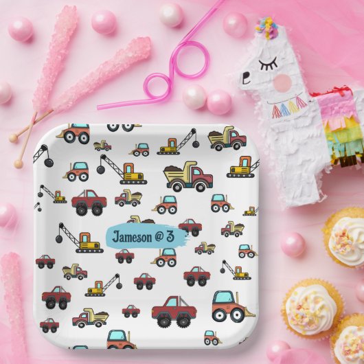 マンガートラック車クレーン車名誕生日 ペーパープレート (パーティー)