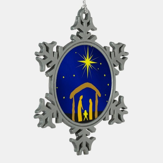 マンガーペーター雪の結晶の中のクリスマス・イエス スノーフレークピューターオーナメント (左)