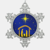 マンガーペーター雪の結晶の中のクリスマス・イエス スノーフレークピューターオーナメント (正面)