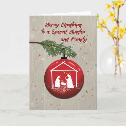 マンガー付き大臣と家族のクリスマス装飾品 カード (黄色い花)