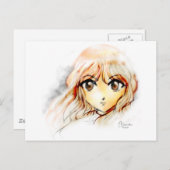マンガ女の子スケッチ大きな目かわいいかわいい ポストカード (正面/裏面)