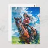 マンガ女性のカーボーイアルパインエスケープ ポストカード (正面/裏面)