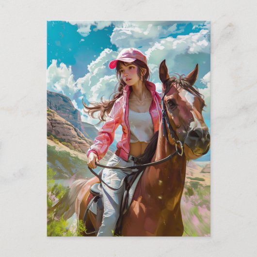 マンガ女性のカーボーイアルパインエスケープ ポストカード (正面)