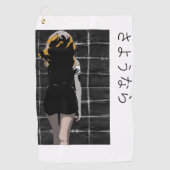 マンガ形のデザインで言葉の別れを告げる日本の ゴルフタオル (正面)