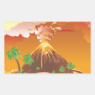 マンガ火山の噴火 長方形シール