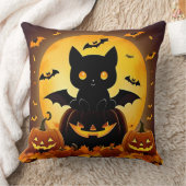 マンガ猫こうもりと満月のカボチャ クッション (ブランケット)