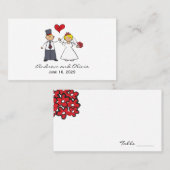 マンガ結婚ーのカップル新郎新婦赤いハート プレイスカード (正面/裏面)
