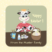 マンガ絵画ー牛のイースターエッグ封筒用シール スクエアシール