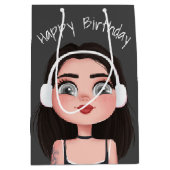 マンガ誕生日ガールとヘッドフォン ミディアムペーパーバッグ (正面)
