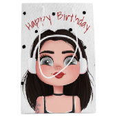 マンガ誕生日ガールとヘッドフォン ミディアムペーパーバッグ (正面)