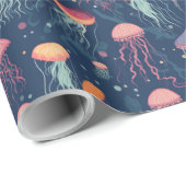 マンガ風クラゲ海生活繰り返し模様 ラッピングペーパー (ロールコーナー)