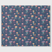 マンガ風クラゲ海生活繰り返し模様 ラッピングペーパー (フラット)