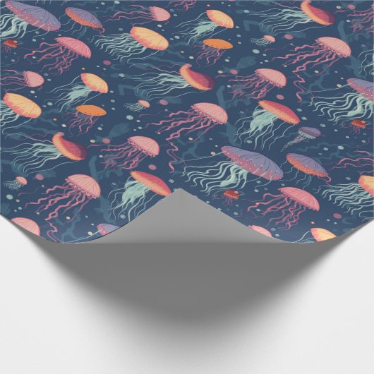 マンガ風クラゲ海生活繰り返し模様 ラッピングペーパー (角)